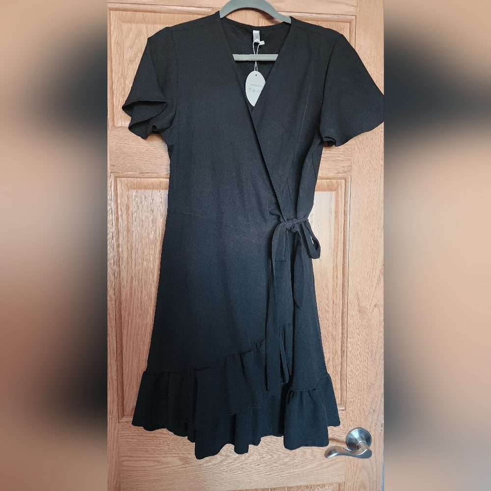Chic Black Asymmetrical Wrap Dress